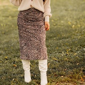 Neutral Colored Leopard Print Satin Skirt